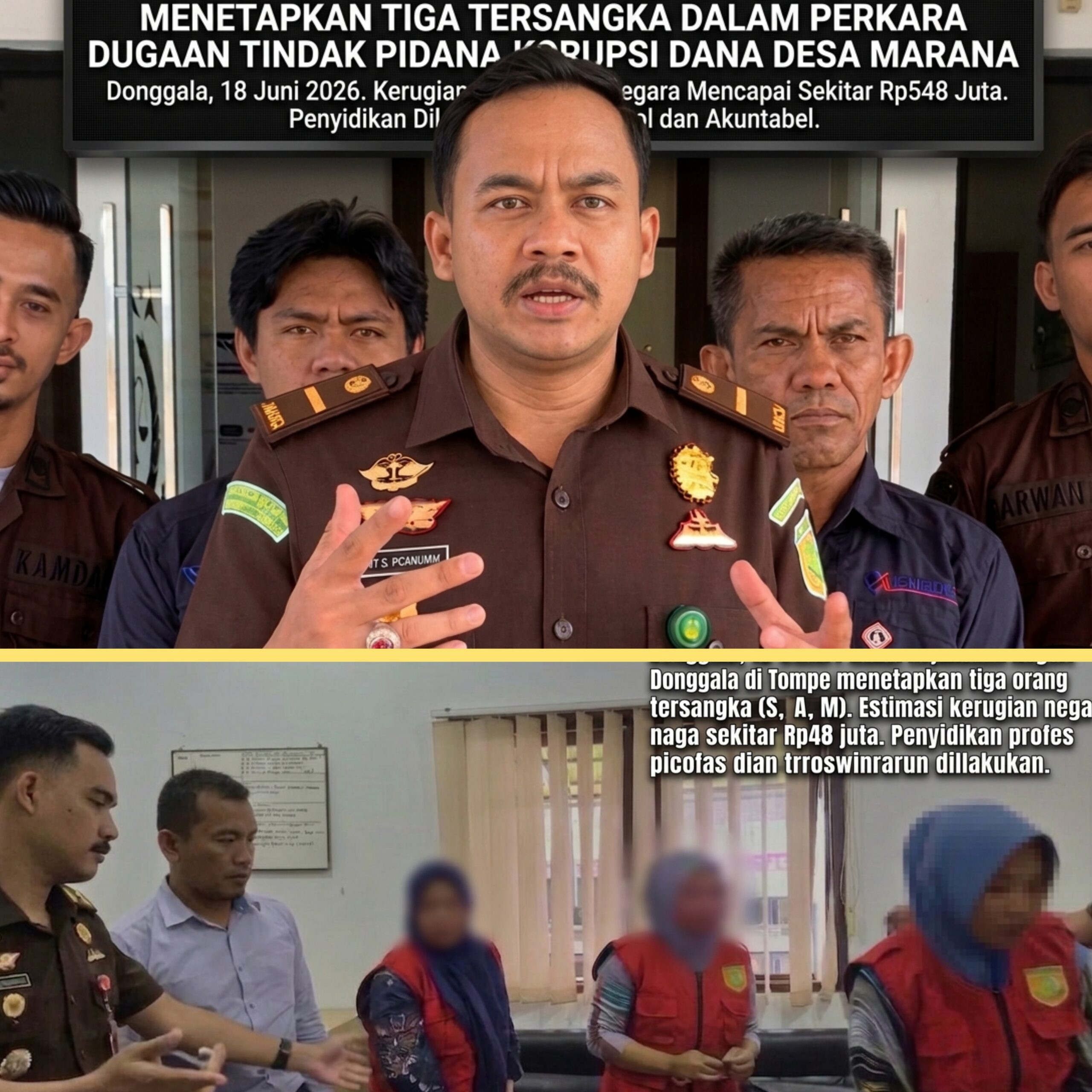 Cabang Kejari Donggala di Tompe Tetapkan 3 Tersangka Korupsi Dana Desa Marana, Kerugian Negara Capai Rp548 Juta